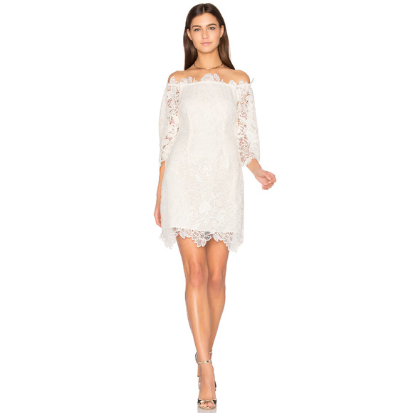 ASTR The Label Madeline Off The Shoulder Lace Dress Scalloped Trim Floral XS - Picture 1 of 10